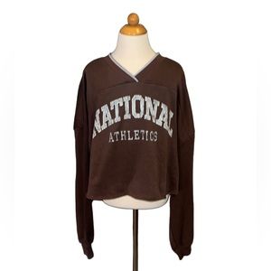 H&M Brown Cropped National Athletics Sweatshirt V-Neck